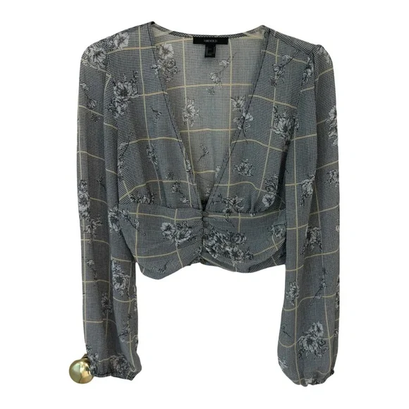 Forever 21 blouse, long sleeves with elastic bottoms, v-neck, elastic waist, SzS - Picture 1 of 11